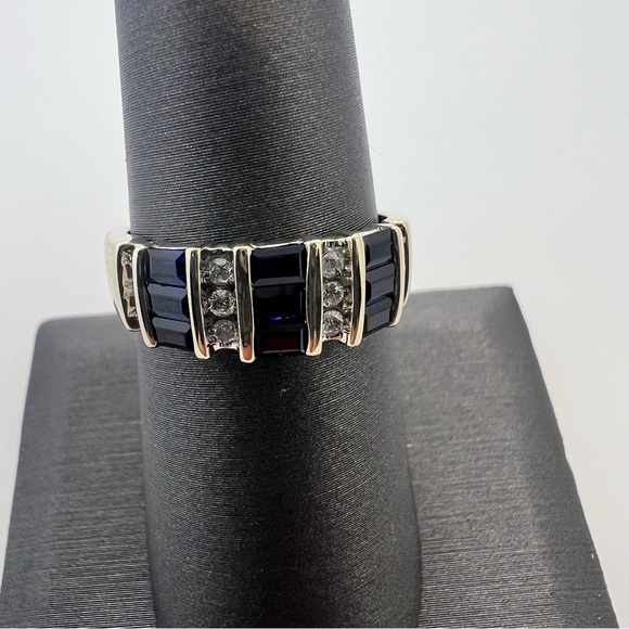 14k White Gold Diamond & Sapphire Band Ring - Picture 7 of 8
